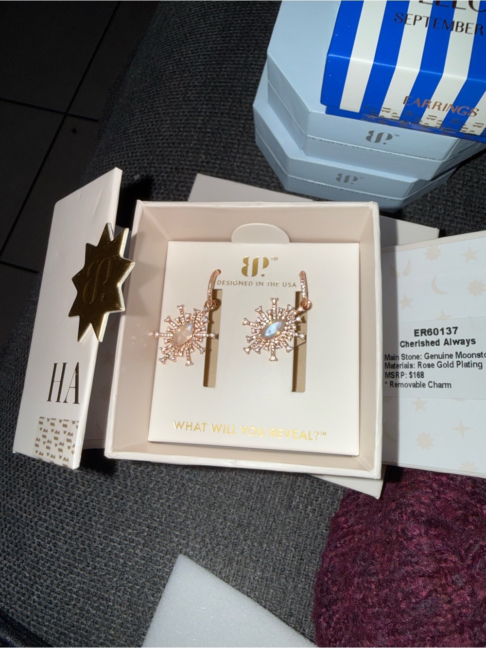 Rose Gold Sunburst Moonstone Drop Earrings by Unbranded - Picture 4 of 4
